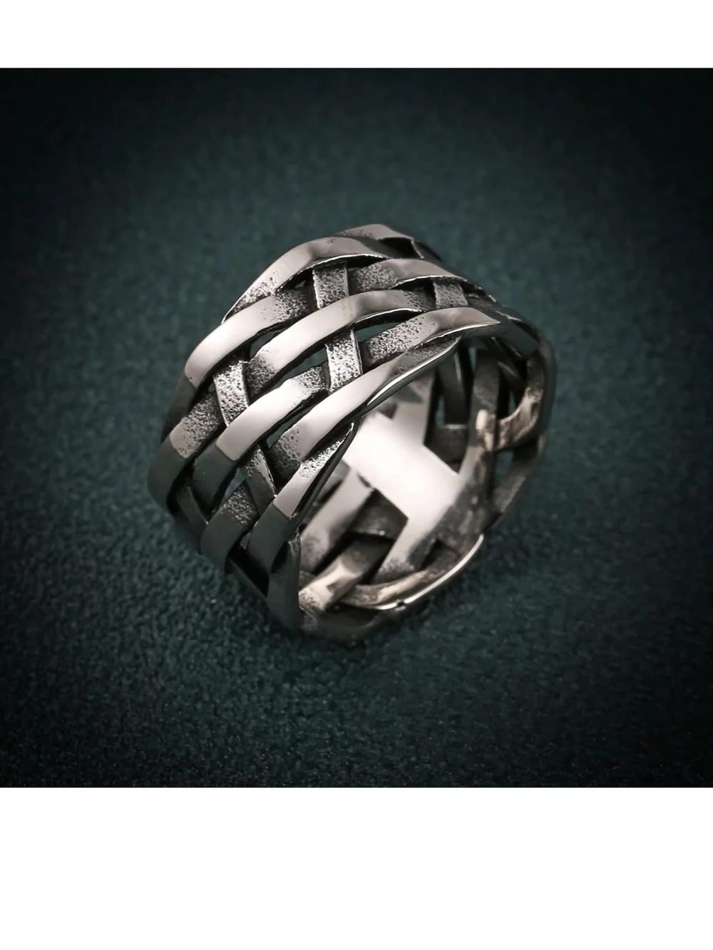 Wide Braided Stainless Steel Ring in Silver